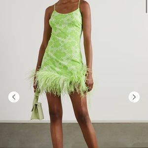 Leslie Amon Laurie feather-trimmed jacquard-knit mini dress